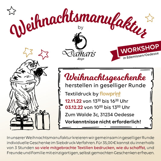 Siebdruck-Workshop Weihnachtsmanufaktur in Edemissen bei Peine