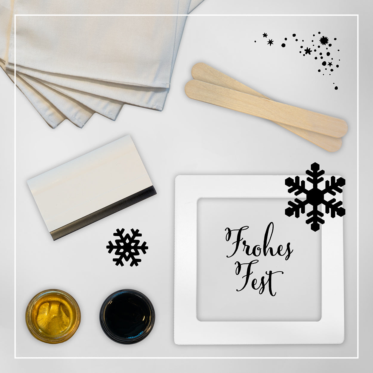 Frohes-Fest-Set - Basisset mit 4 Motiven, 2 Farben und optional 5 Geschenksäckchen