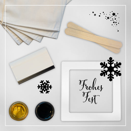 Frohes-Fest-Set - Basisset mit 4 Motiven, 2 Farben und optional 5 Geschenksäckchen
